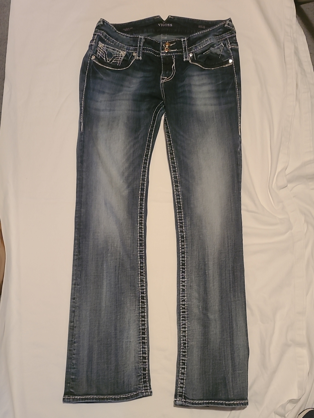 Vigoss New York Boot Cut Blue Jeans 30 Waist X 33  Length, Flap Back Pockets